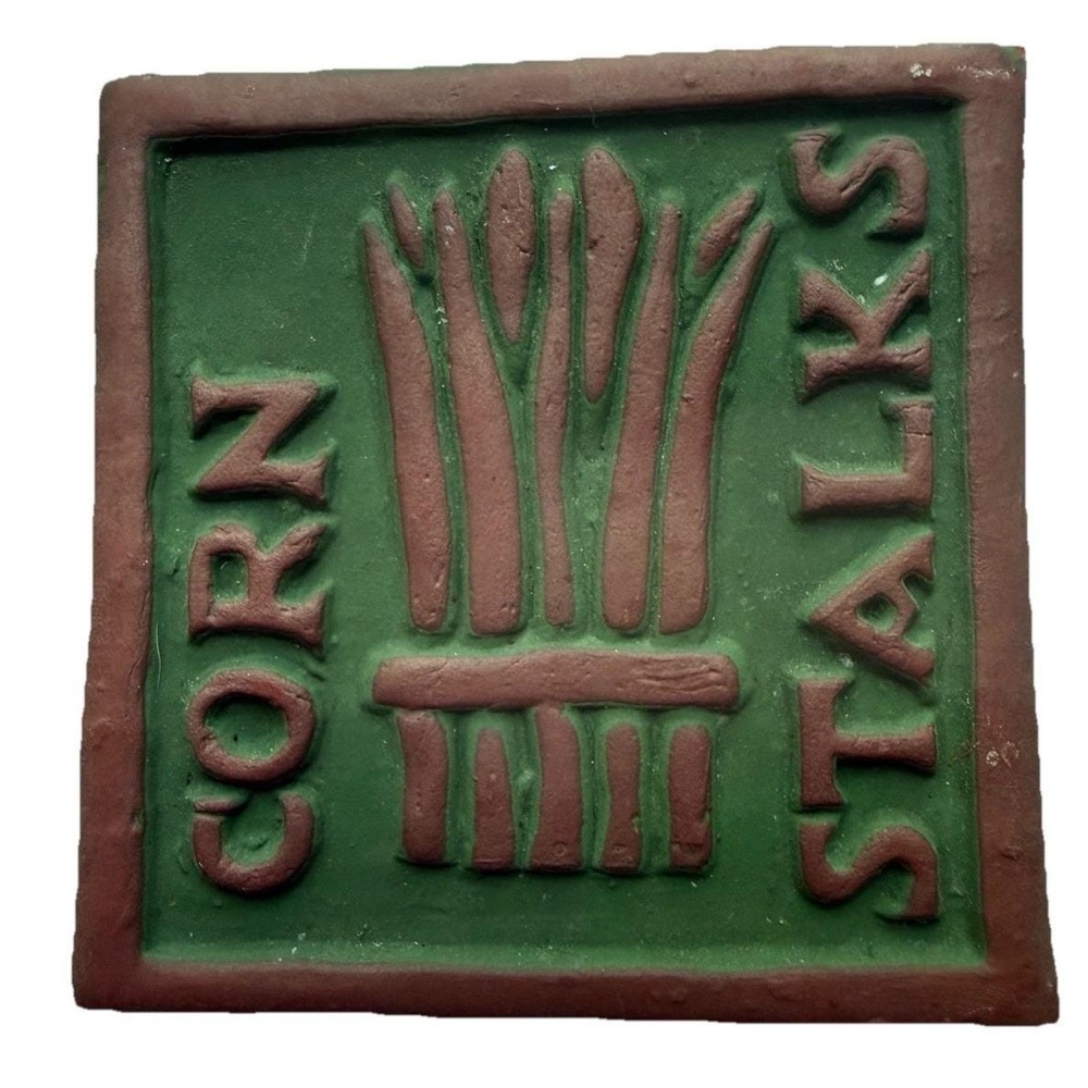 1989 Moravian Pottery & Tile Works Corn Stalks Terracotta Art Tile Plaque VTG